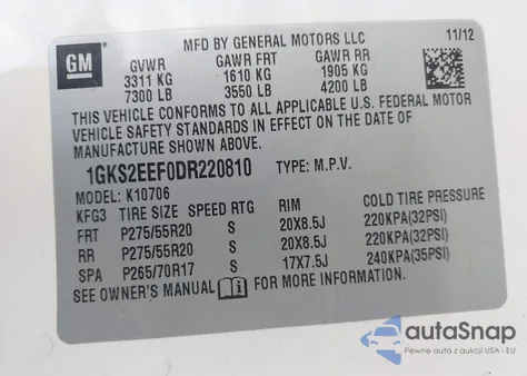 2013 GMC Yukon Denali from USA, damaged, VIN 1GKS2EEF0DR220810